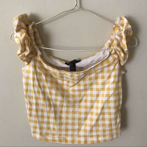 Off the shoulder yellow gingham crop top